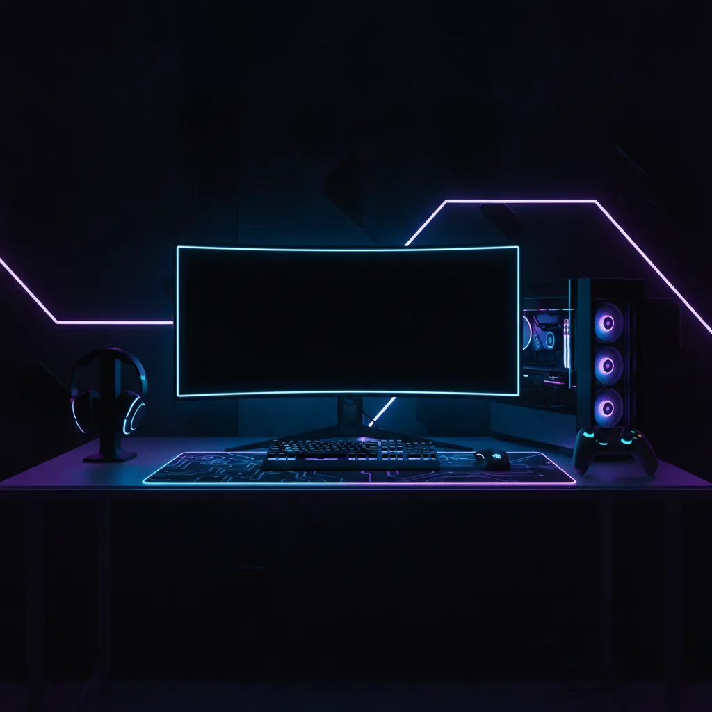 Sleek futuristic gaming aesthetic, energetic and premium mood,