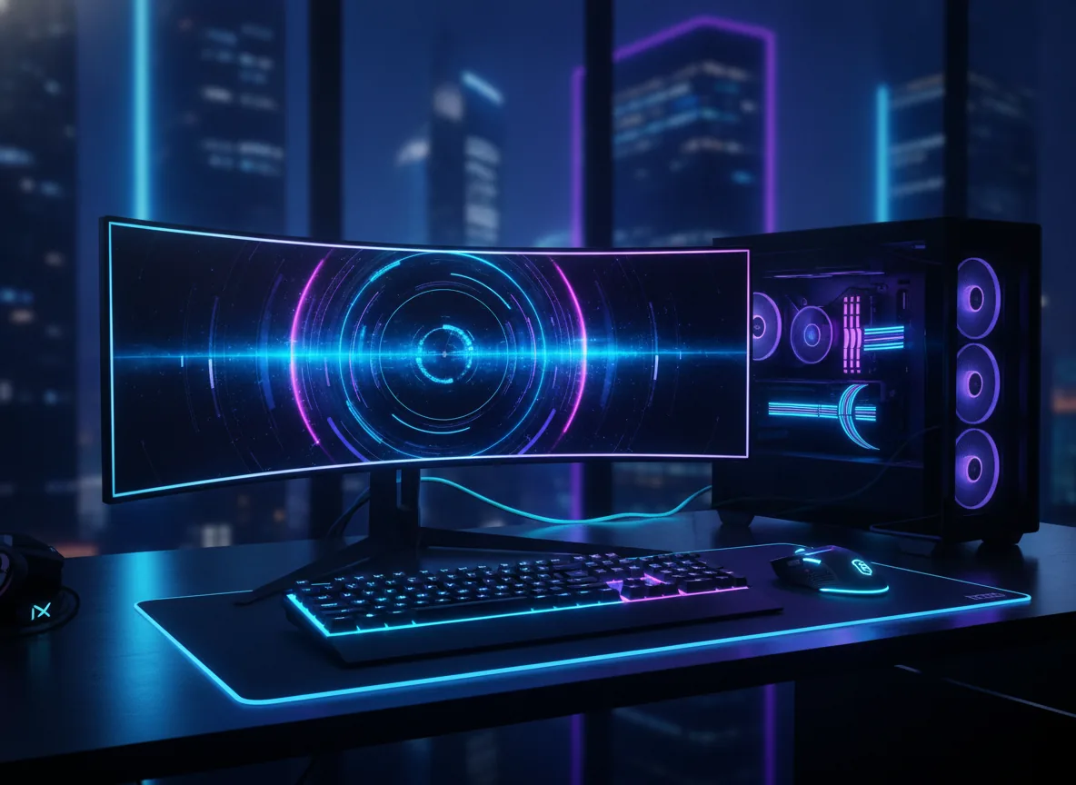 Sleek futuristic gaming aesthetic, energetic and premium mood,